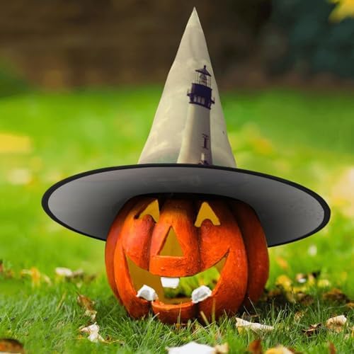 Jbyjbxold Lighthouse Print Witch Hat for Halloween Parties