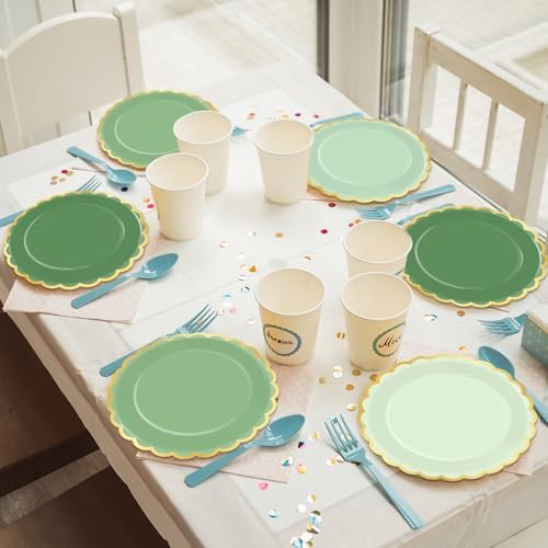 Wiooffen 48Pcs Gradient Green Scalloped Party Plates