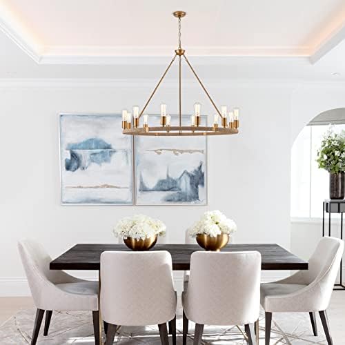 12 Lights Wagon Wheel Chandelier with Brass Finish