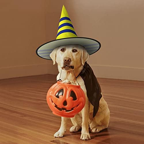 Yellow And Blue Stripes Witch Party Hat For Halloween