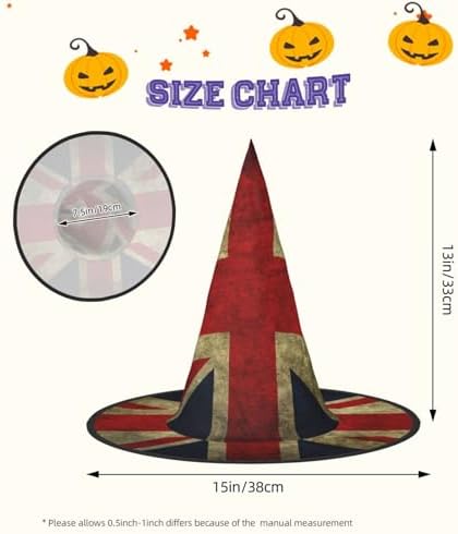 British Flag Print Witch Hat for Halloween and Carnival Parties
