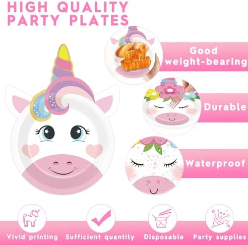 60 PCS Unicorn Birthday Party Plates for Girls