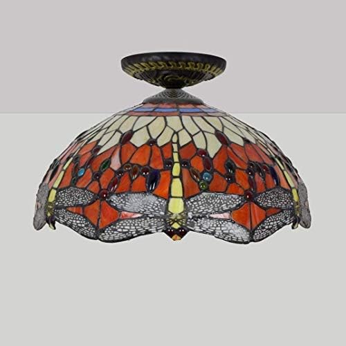 16 Inch Dragonfly Red Ceiling Light Tiffany Style