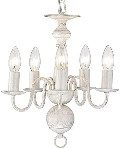 White Chandelier 5 Light Rustic Farmhouse Industrial Design