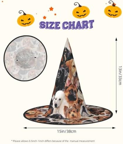 Many Dogs Print Halloween Witch Hat for Parties and Cosplay