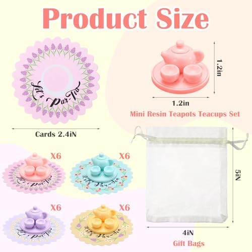 24 Piece Mini Tea Party Favors Set with Cards and Organza Bags