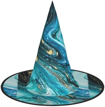 Blue Gold Marble Print Witch Halloween Party Hat