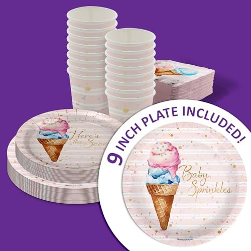 Baby Sprinkles Ice Cream Party Tableware Set 64 Piece for 16 Guests
