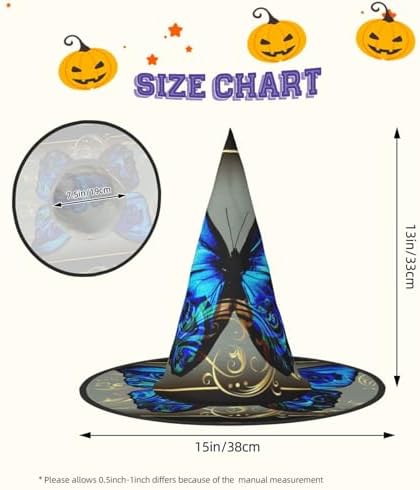 Blue Butterfly Print Witch Hat for Halloween Parties