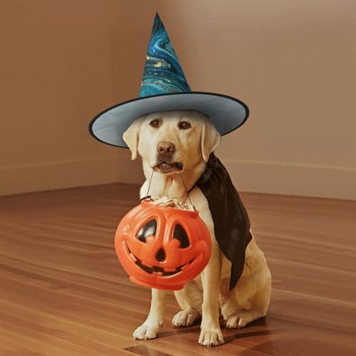Blue Gold Marble Print Witch Halloween Party Hat