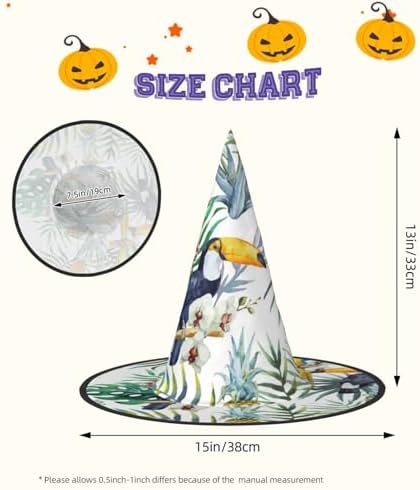 Tropical Leaves Bird Print Witch Hat for Halloween and Parties