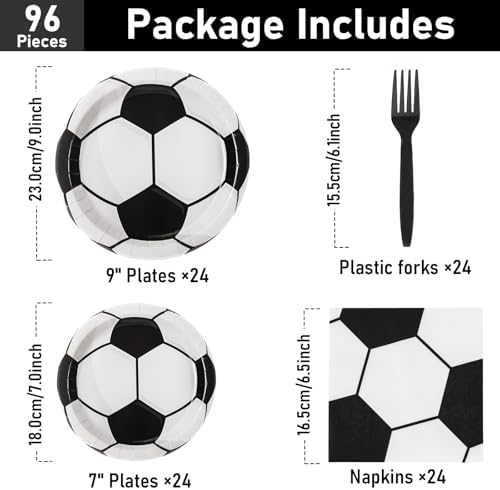96 Pcs Soccer Party Plates with Napkins and Forks