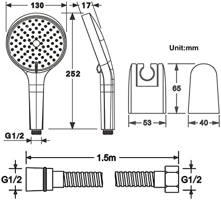 UWEREBFM Chrome Handheld Shower Head Set with 3 Settings and 15M Hose