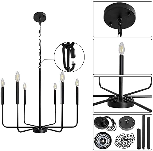 ALISADABOY Black Chandelier 6 Light Farmhouse Pendant Lighting