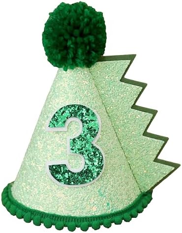 Green Glitter Dinosaur Birthday Cone Hat for Kids