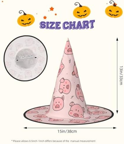 Jbyjbxred Cute Pig Print Halloween Witch Hat for Parties and Cosplay