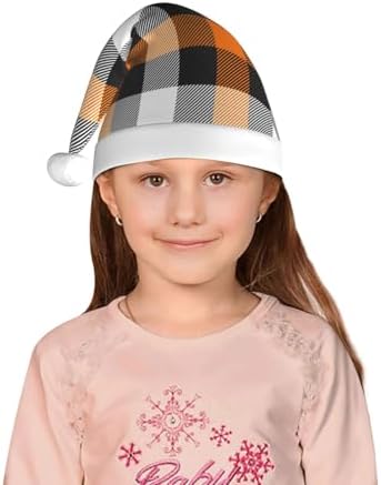Salelf Orange Plaid Santa Hat for Kids