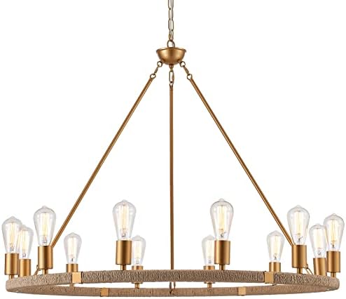 12 Lights Wagon Wheel Chandelier with Brass Finish
