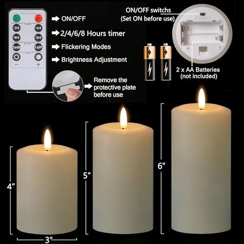 Flameless Candles with Remote and Timer Real Wax Pack of 3