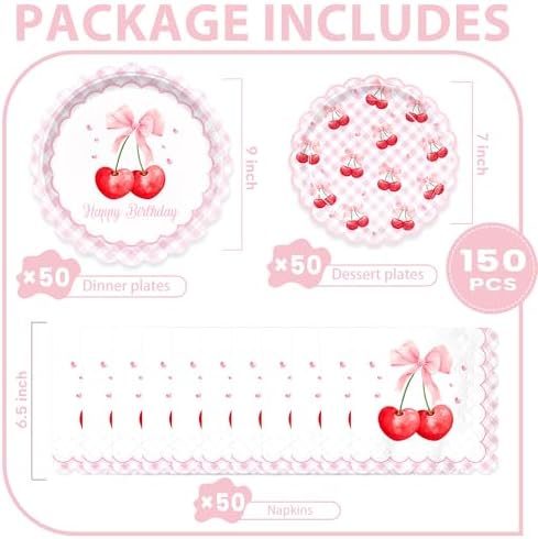 150pcs Cherry Plates Napkins Birthday Party Supplies