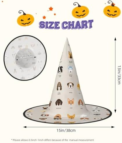 Jbyjbx Dog Breed Print Halloween Witch Hat for Parties and Costumes