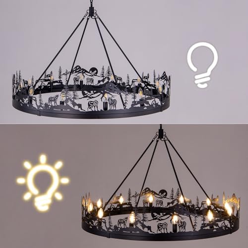 Wellmet 48 Inch Black Forest Wagon Wheel Chandelier