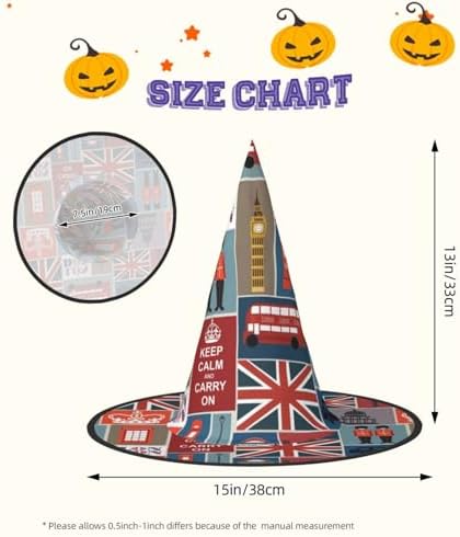 England Symbols Print Witch Hat for Halloween Parties