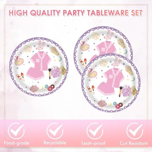 40Pcs Pink Pajama Decor Plates Napkins Set