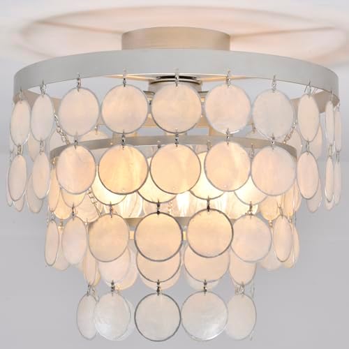 Modern Capiz Shell Chandelier 3-Light Boho Coastal Ceiling Light