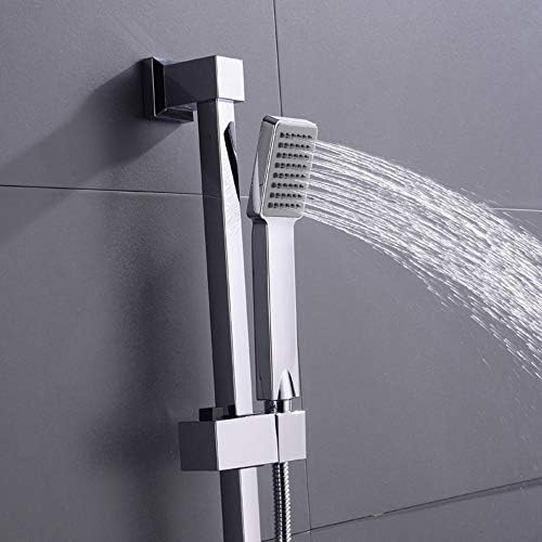 FJYDM Square Adjustable Lifting Shower Slide Bar with Chrome Finish and Silicone Nozzles