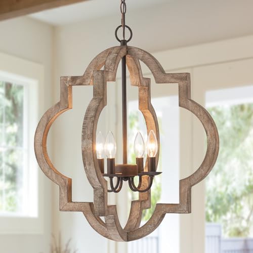 22 Rustic Oak Farmhouse Chandelier 4-Light Pendant Lighting