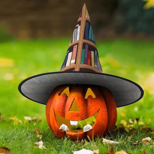 Witch Halloween Hat With Library Bookshelf Print