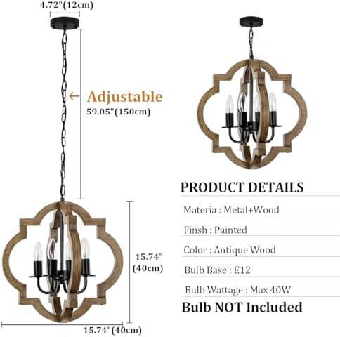 Farmhouse Orb Chandelier 4-Light Rustic Wood