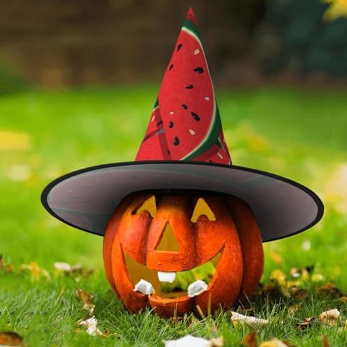 Red Watermelon Print Witch Hat for Halloween Parties
