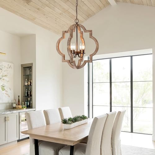 22 Rustic Oak Farmhouse Chandelier 4-Light Pendant Lighting