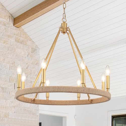 Gold Farmhouse Chandelier 8 Light Modern Metal Round Pendant Light