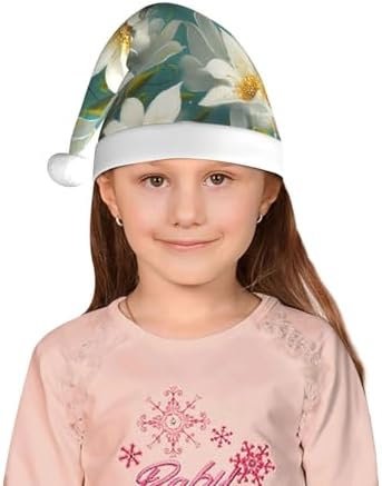 White Flowers Watercolor Santa Hat for Kids