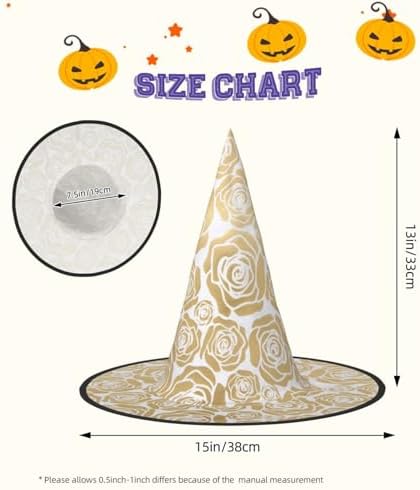 Many Golden Flowers Print Witch Hat for Halloween Parties