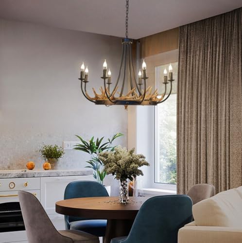 Rustic Deer Antler Chandelier with 8 Lights