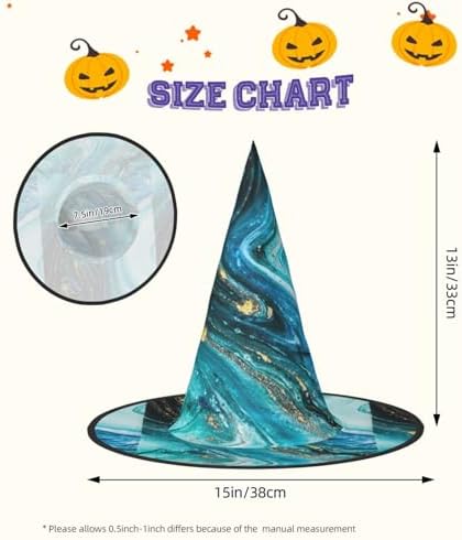 Blue Gold Marble Print Witch Halloween Party Hat