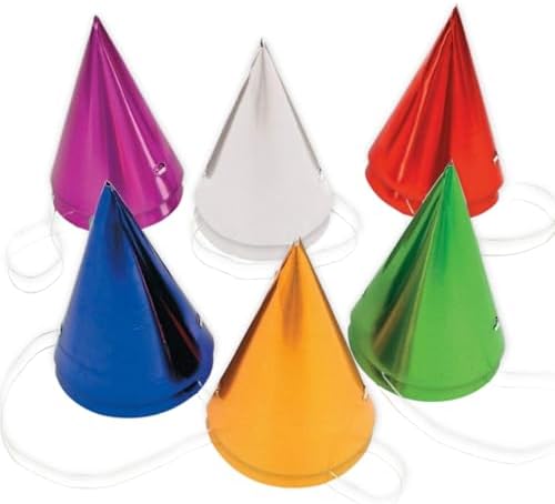 Fun Express Metallic Cone Party Hats 12 Pieces