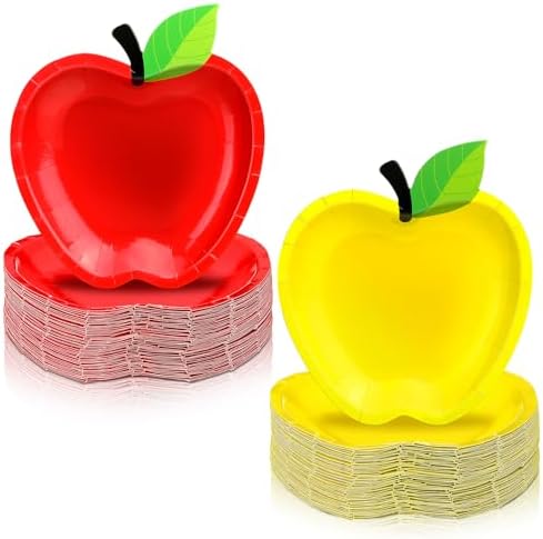 Havawish 100 Pcs Apple Shaped Paper Plates Red Yellow