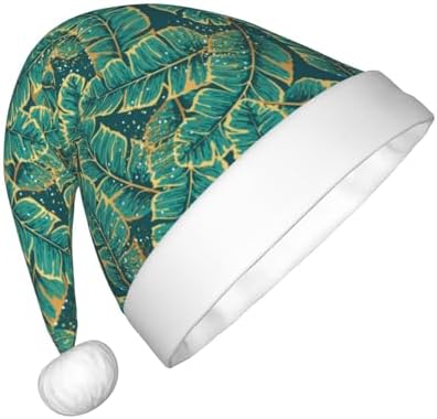 Gold and Green Tropic Leaves Santa Hat for Kids