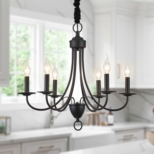 6 Light Black Farmhouse Chandelier with Adjustable Chain