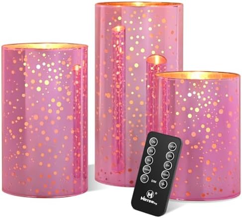 Pink Mercury Glass Flameless LED Candles with Remote and Timer Batteries Included
