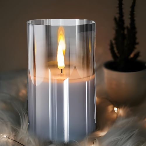 Nestling Gray Glass Flameless Candles Set of 3