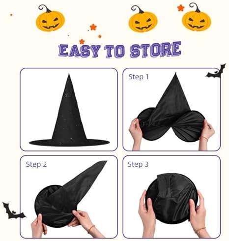 Jbyjbx Black Glitter Print Witch Hat for Parties