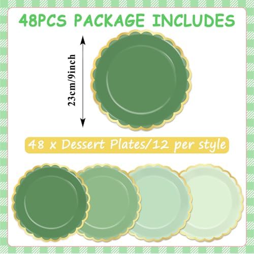 Wiooffen 48Pcs Gradient Green Scalloped Party Plates