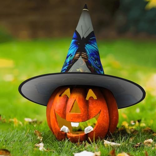 Blue Butterfly Print Witch Hat for Halloween Parties