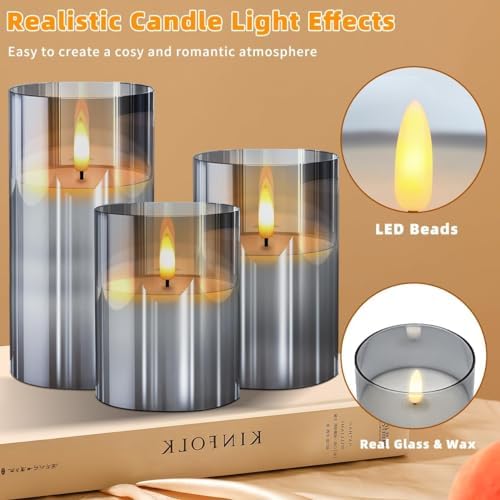 Nestling Gray Glass Flameless Candles Set of 3